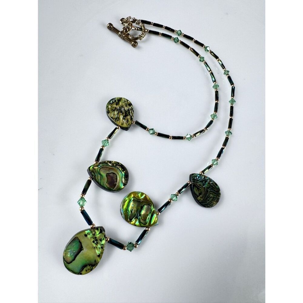 Gold Toggle Necklace with Iridescent Abalone Shells